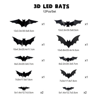 Supplier reference showing assorted bat silhouettes for the 12-bat LED set
